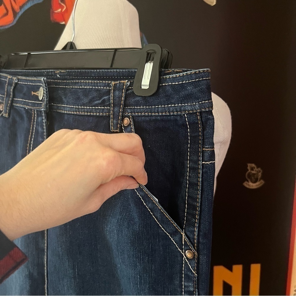 fcuk jeans: Exposed Stitching Dark Denim Jean Skirt  With Functioning Pockets - Picture 9 of 9